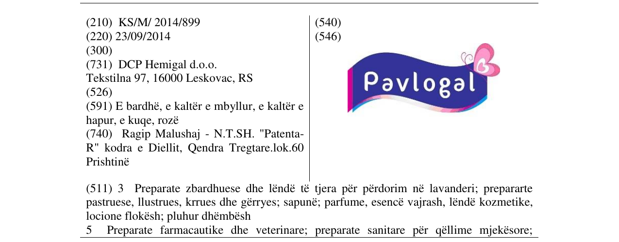 Zëri i markës Pavlogal në buletin