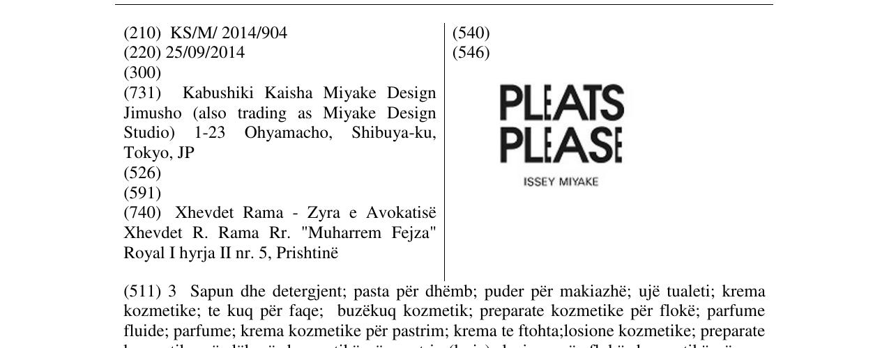 Zëri i markës PLEATS PLEASE në buletin
