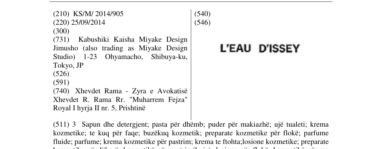 Zëri i markës L'EAU D'ISSEY në buletin
