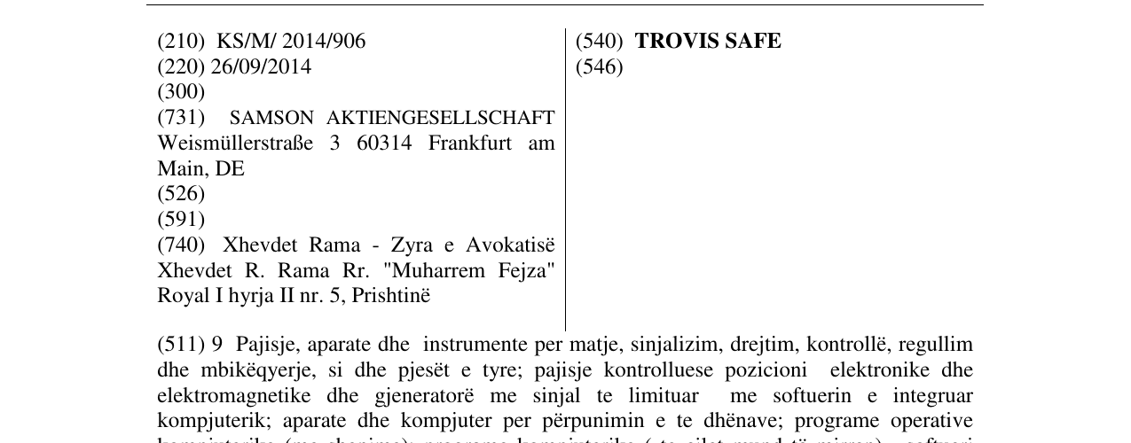 Zëri i markës TROVIS SAFE në buletin