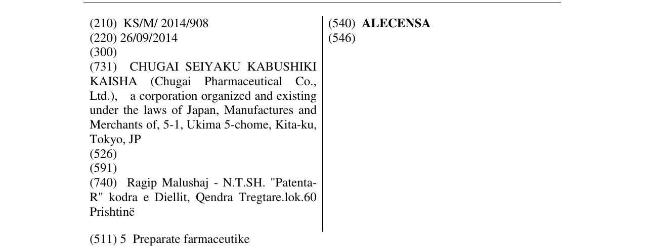 Zëri i markës ALECENSA në buletin