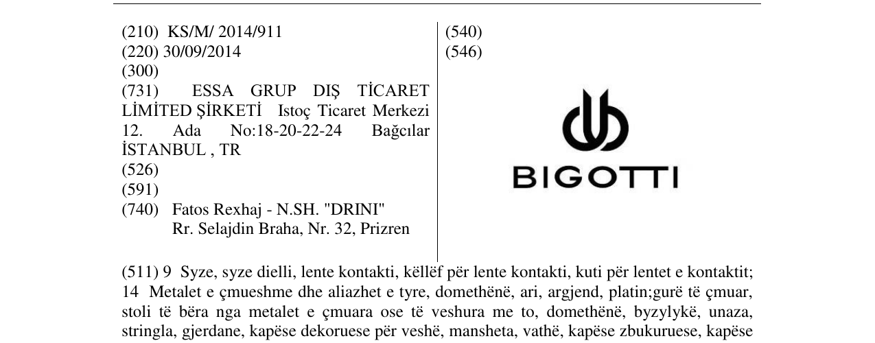 Zëri i markës BIGOTTI në buletin