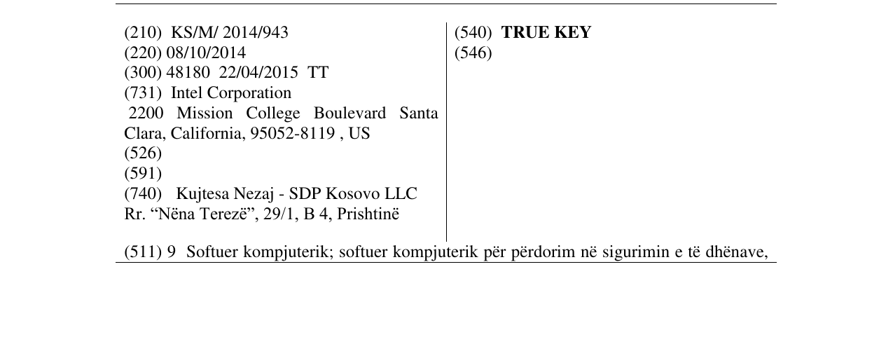 Zëri i markës TRUE KEY në buletin
