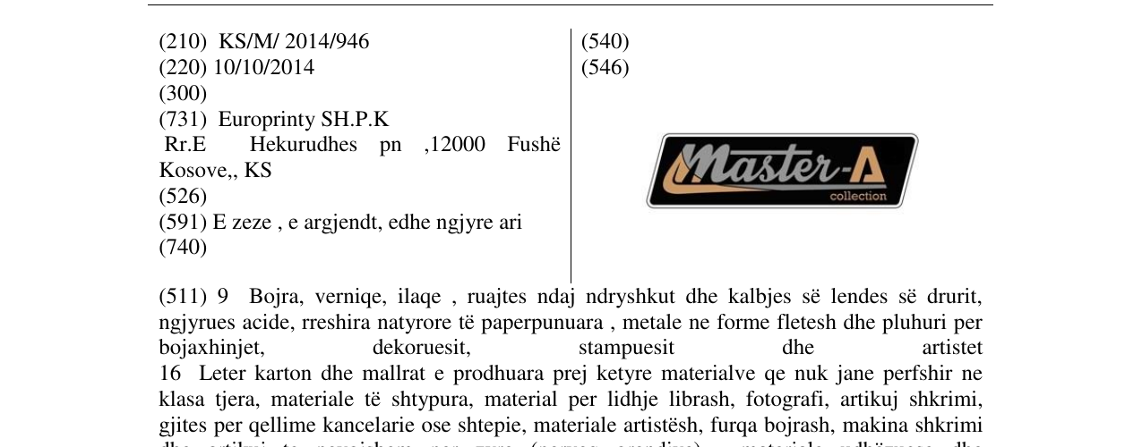 Zëri i markës Master-A në buletin