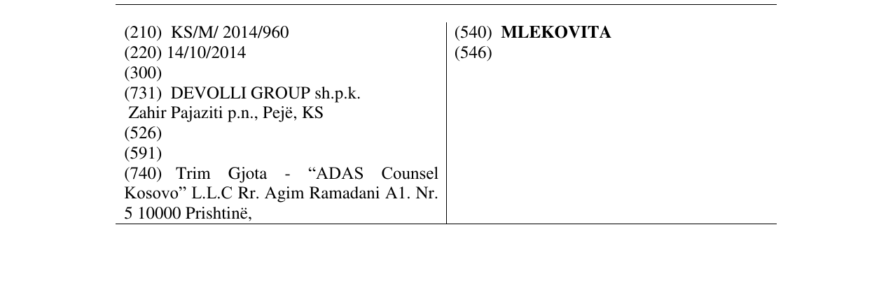 Zëri i markës MLEKOVITA në buletin