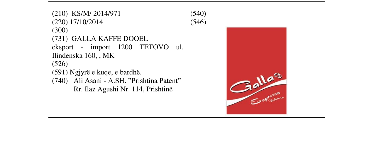 Zëri i markës Galla në buletin