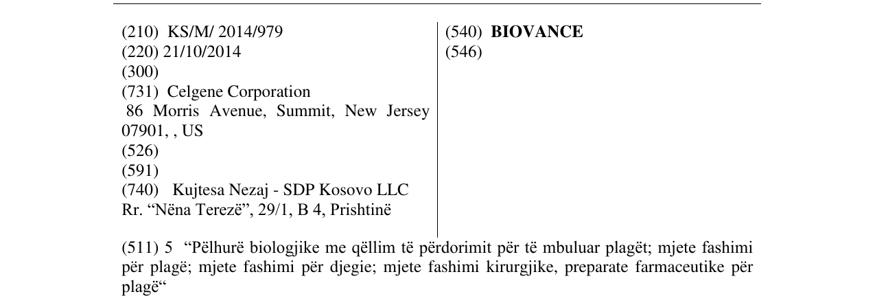 Zëri i markës BIOVANCE në buletin