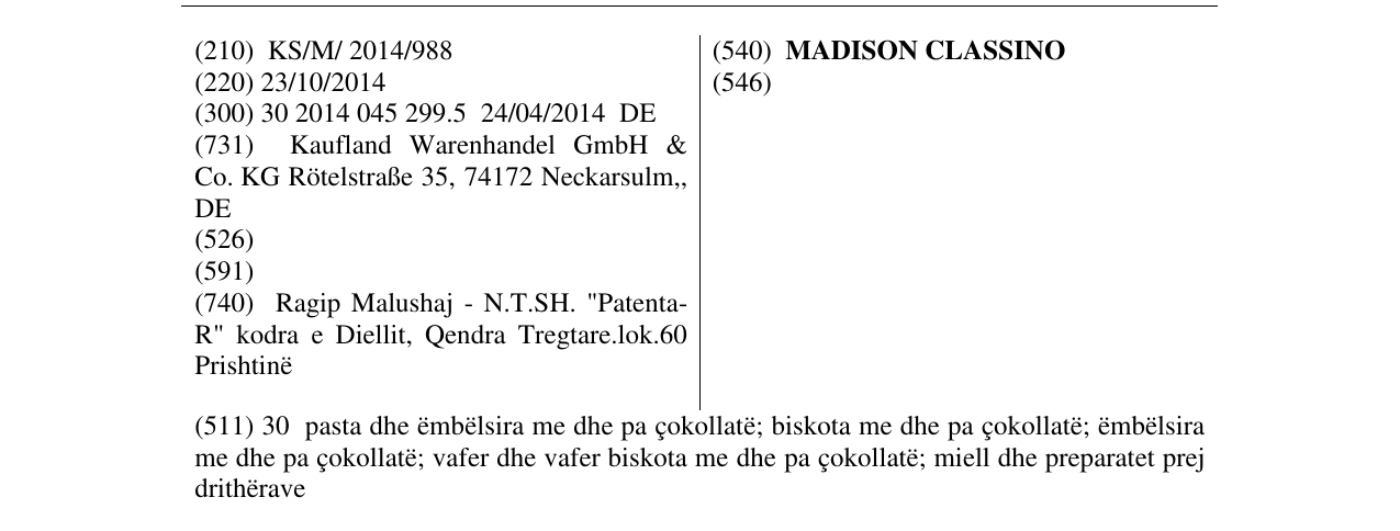 Zëri i markës MADISON CLASSINO në buletin