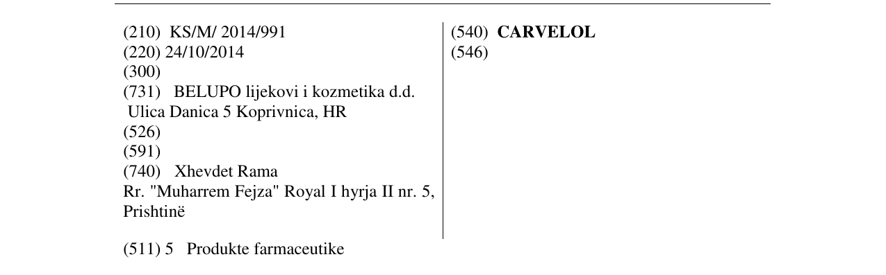 Zëri i markës CARVELOL në buletin