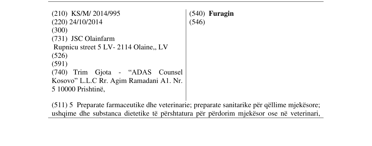 Zëri i markës Furagin në buletin
