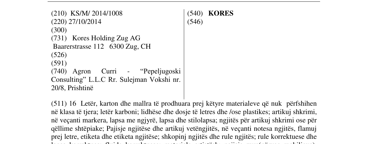 Zëri i markës KORES në buletin
