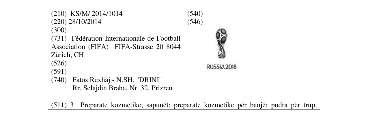 Zëri i markës RUSSIA 2018 në buletin
