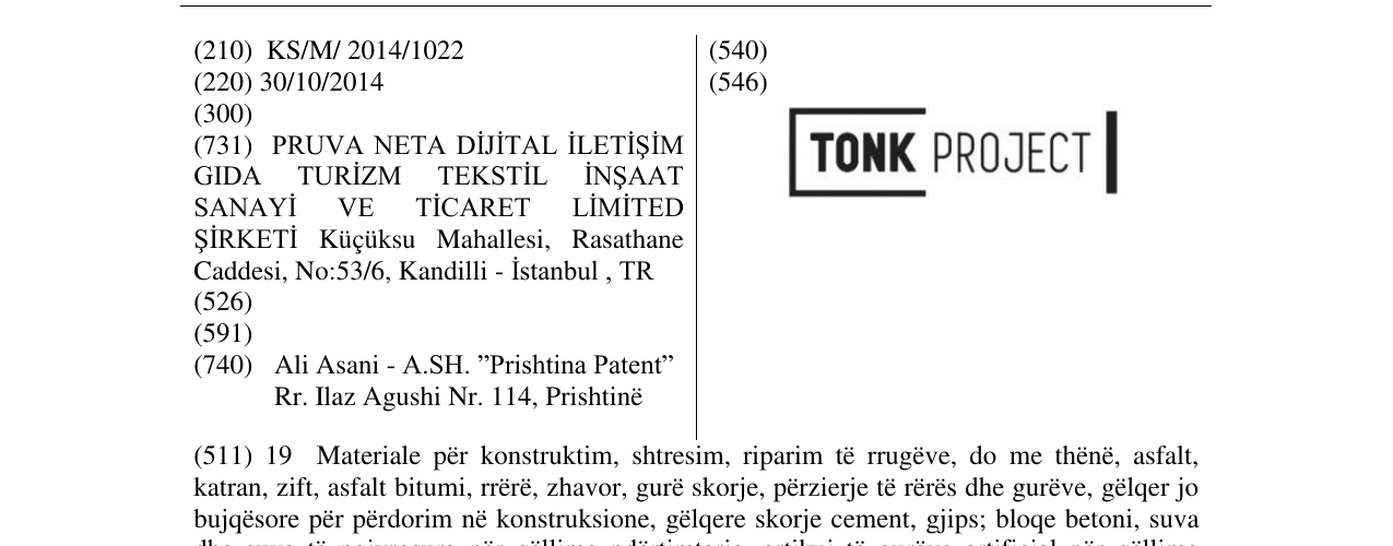 Zëri i markës TONK PROJECT në buletin