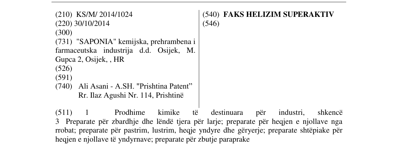 Zëri i markës FAKS HELIZIM SUPERAKTIV në buletin