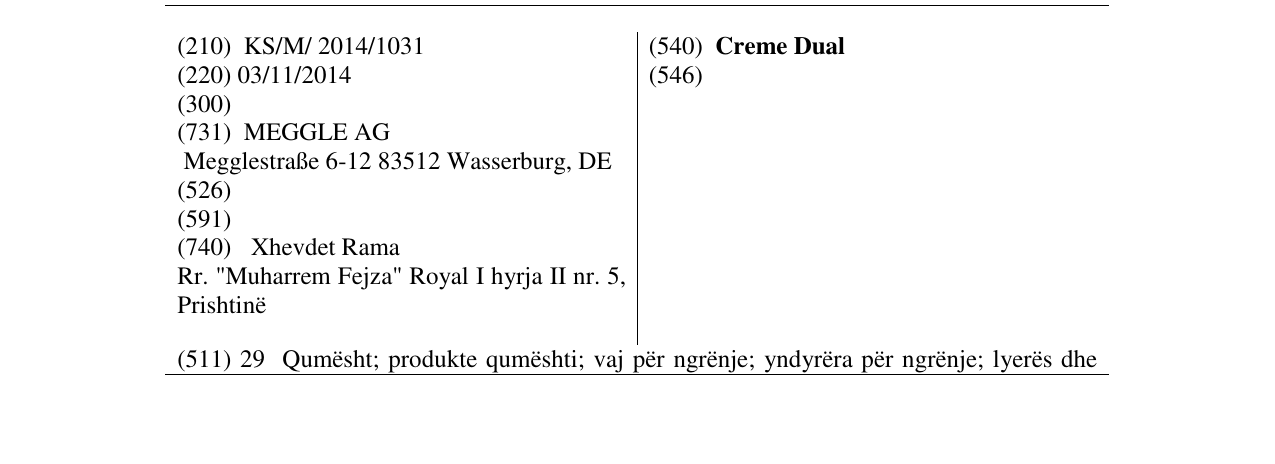 Zëri i markës Creme Dual në buletin