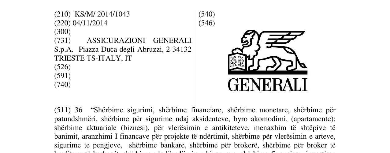 Zëri i markës GENERALI PACHETTO në buletin