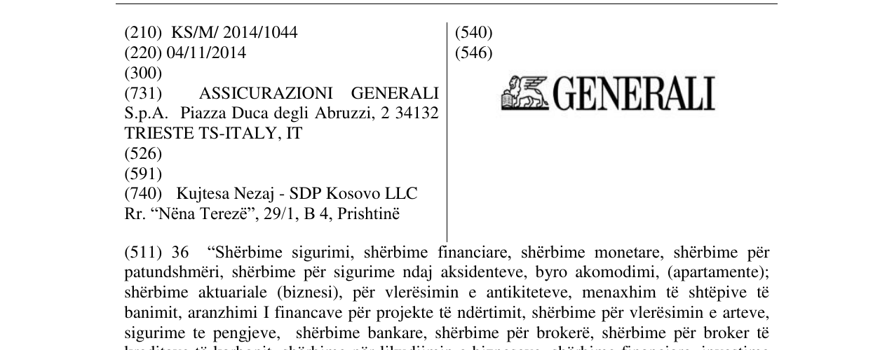 Zëri i markës GENERALI në buletin