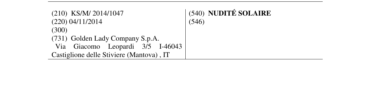 Zëri i markës NUDITÉ SOLAIRE në buletin