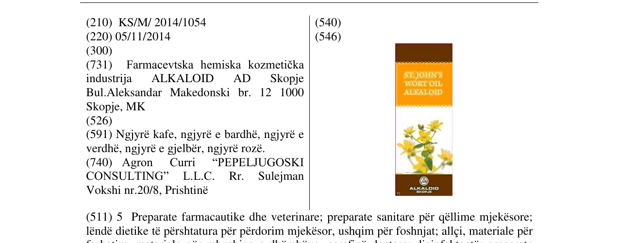 Zëri i markës ST. JOHN'S WORT OIL ALKALOID në buletin