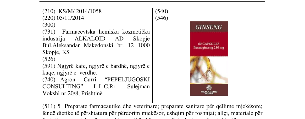 Zëri i markës GINSENG në buletin