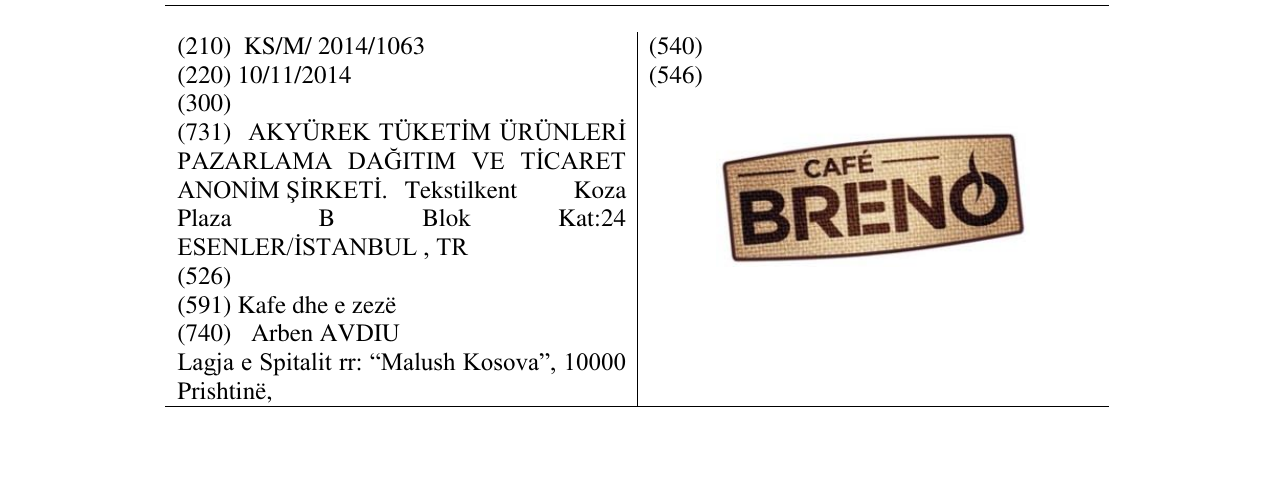 Zëri i markës CAFE BRENO në buletin