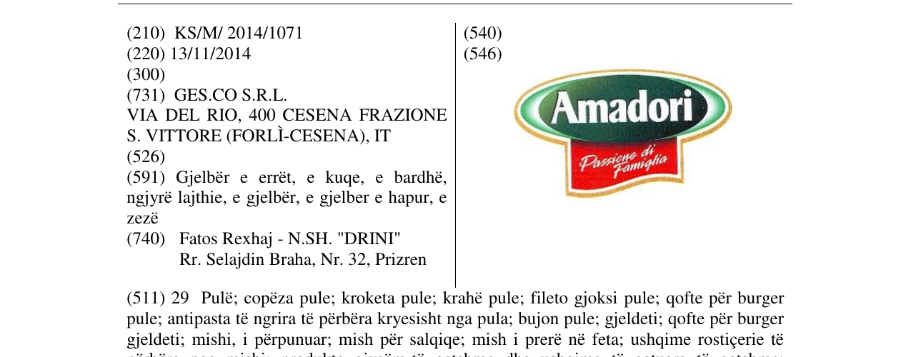 Zëri i markës Amadori në buletin