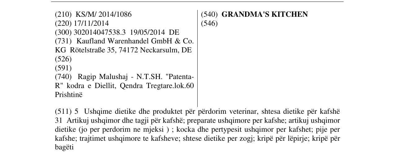 Zëri i markës GRANDMA'S KITCHEN në buletin