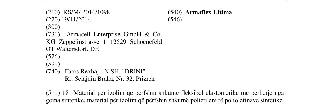 Zëri i markës Armaflex Ultima në buletin