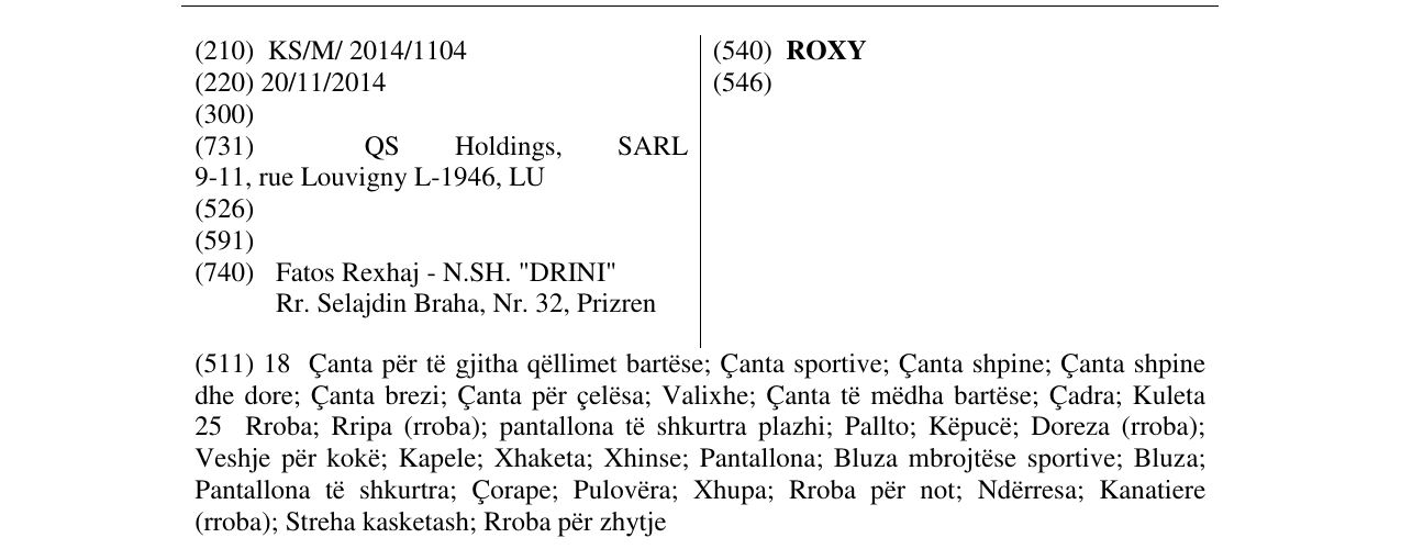 Zëri i markës ROXY në buletin