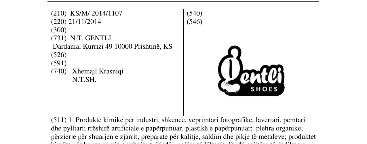 The entry of the trademark gentli SHOES in the bulletin