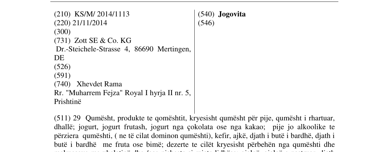 Zëri i markës Jogovita në buletin