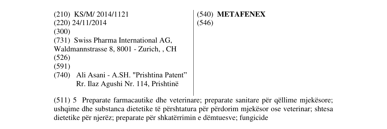 Zëri i markës METAFENEX në buletin