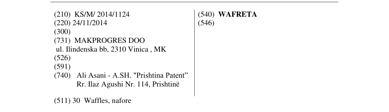 Zëri i markës WAFRETA në buletin