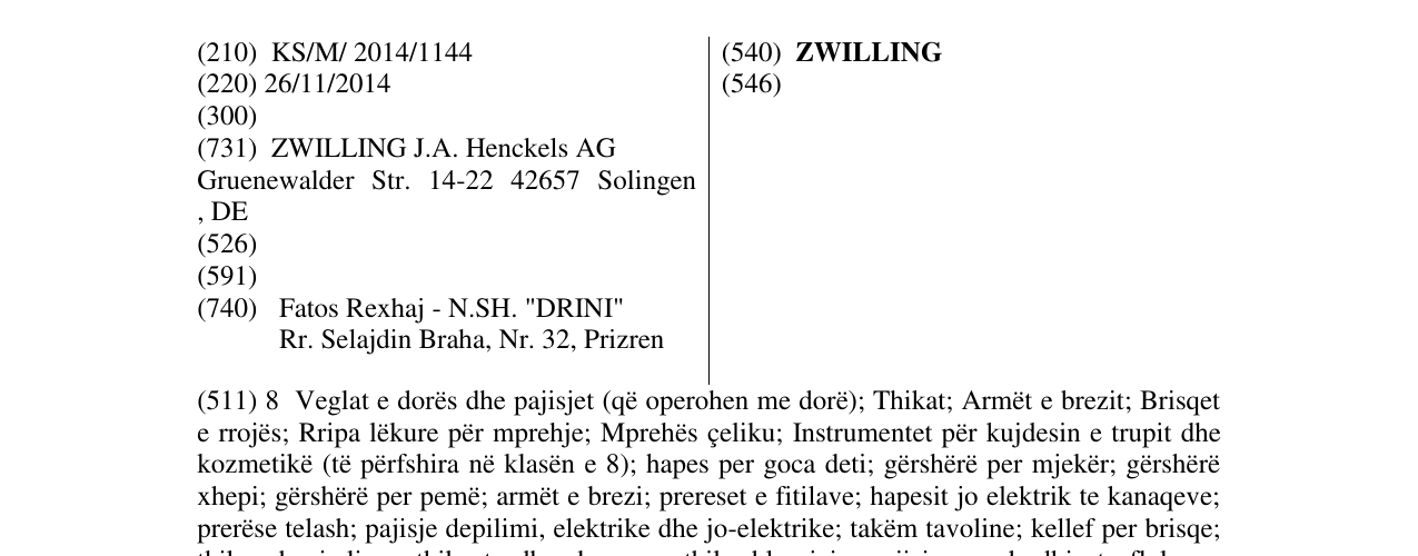 Zëri i markës ZWILLING në buletin