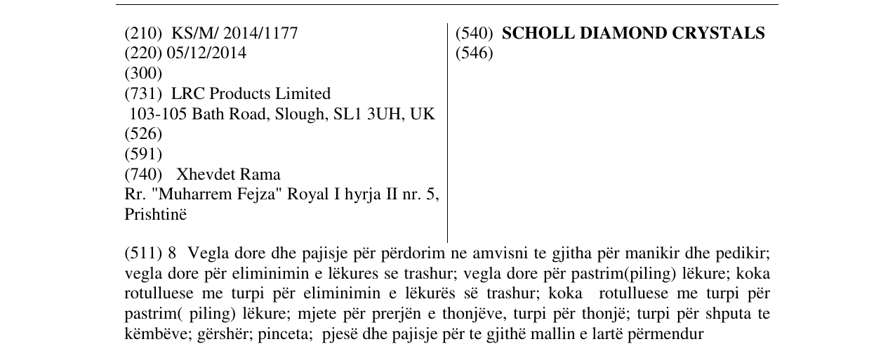 Zëri i markës SCHOLL DIAMOND CRYSTALS në buletin