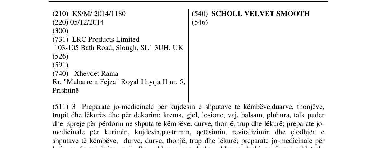Zëri i markës SCHOLL VELVET SMOOTH në buletin