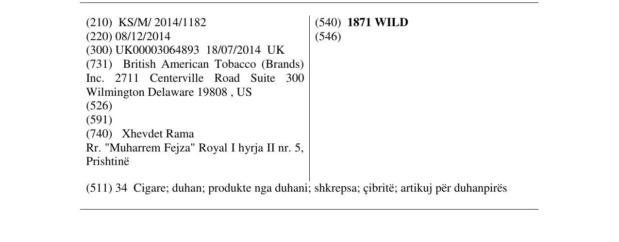 Zëri i markës 1871 WILD në buletin