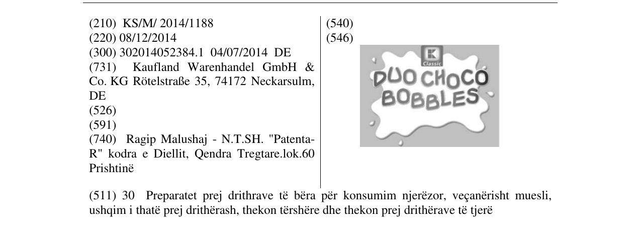 Zëri i markës DUO CHOCO BOBBLES në buletin