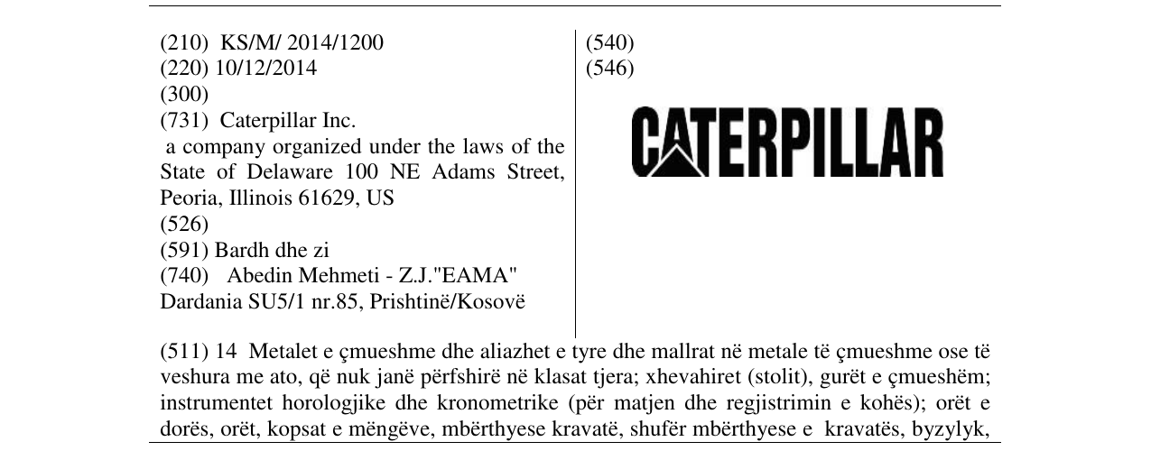 Zëri i markës CATERPILLAR në buletin