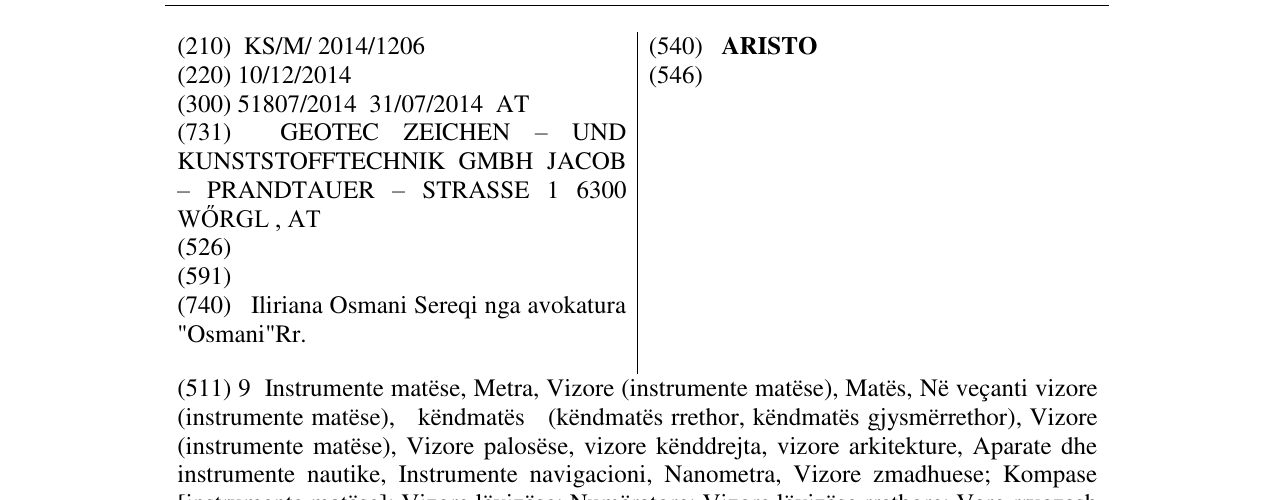 Zëri i markës ARISTO në buletin