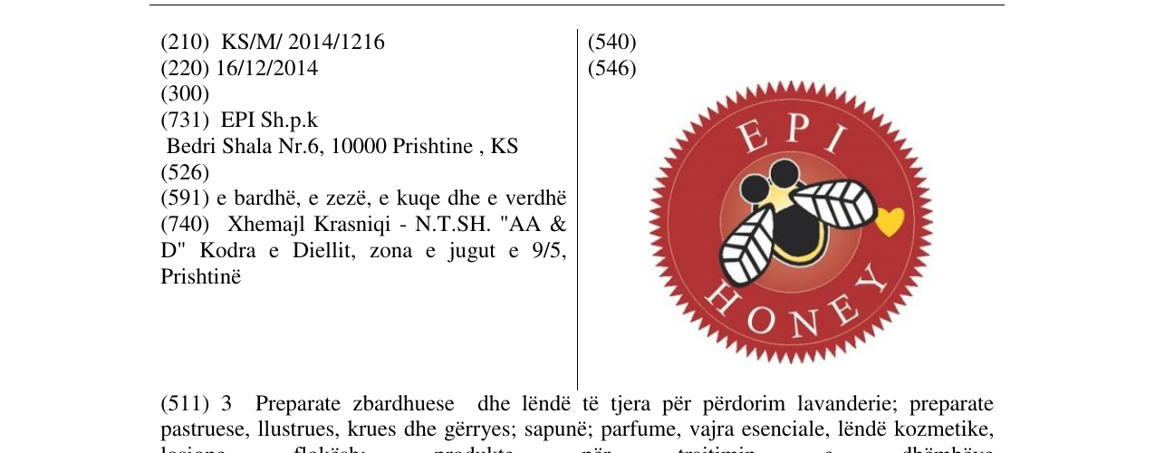 Zëri i markës EPI HONEY në buletin
