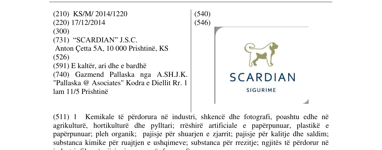 Zëri i markës SCARDIAN SIGURIME në buletin