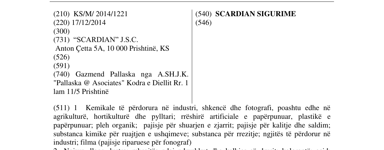 Zëri i markës SCARDIAN SIGURIME në buletin