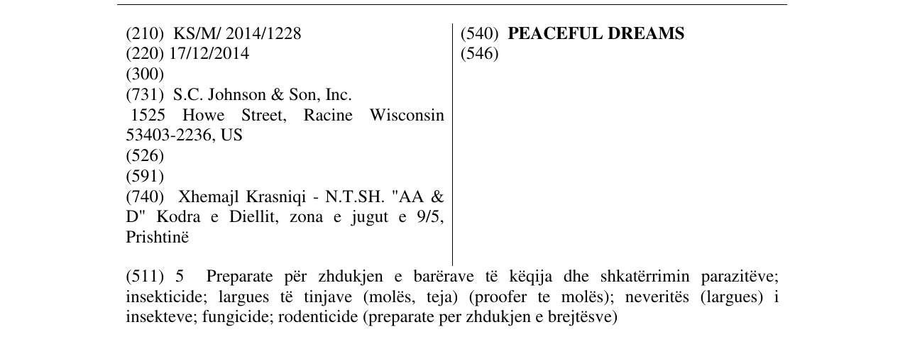 Zëri i markës PEACEFUL DREAMS në buletin