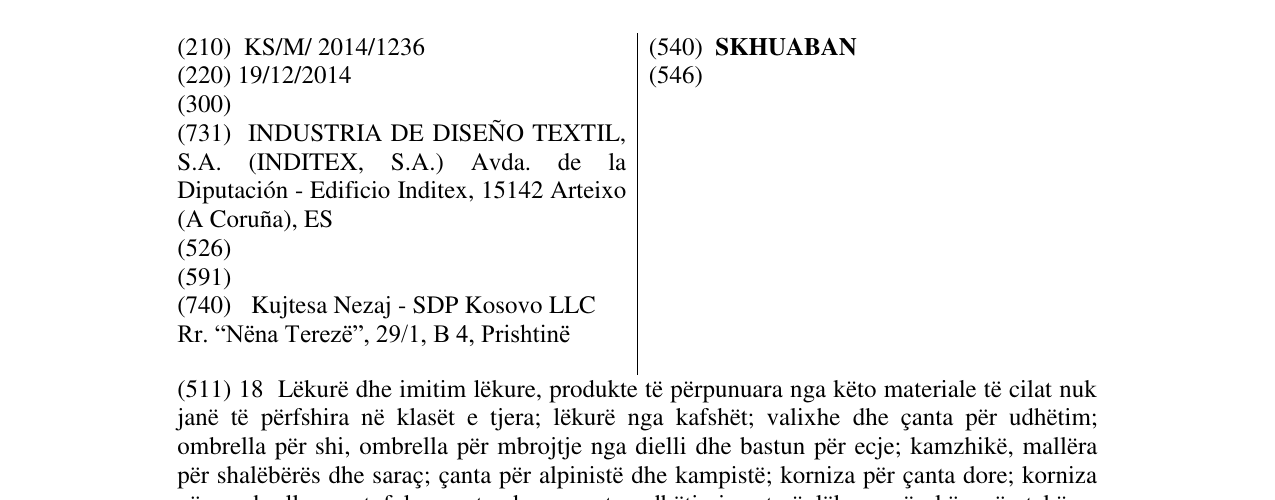 Zëri i markës SKHUABAN në buletin
