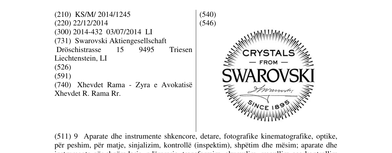 Zëri i markës SWAROVSKI në buletin