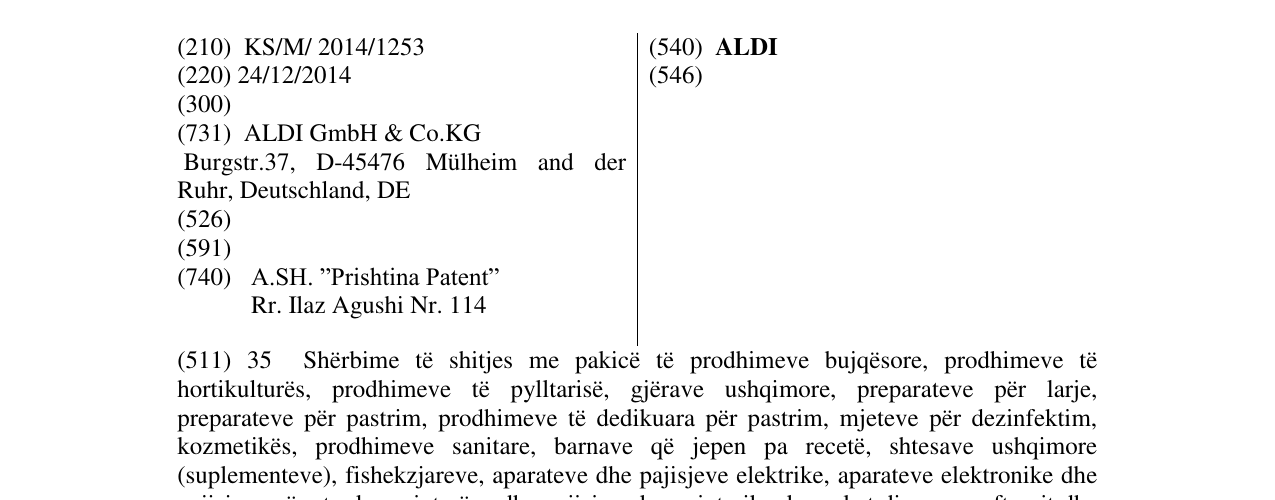 Zëri i markës ALDI në buletin