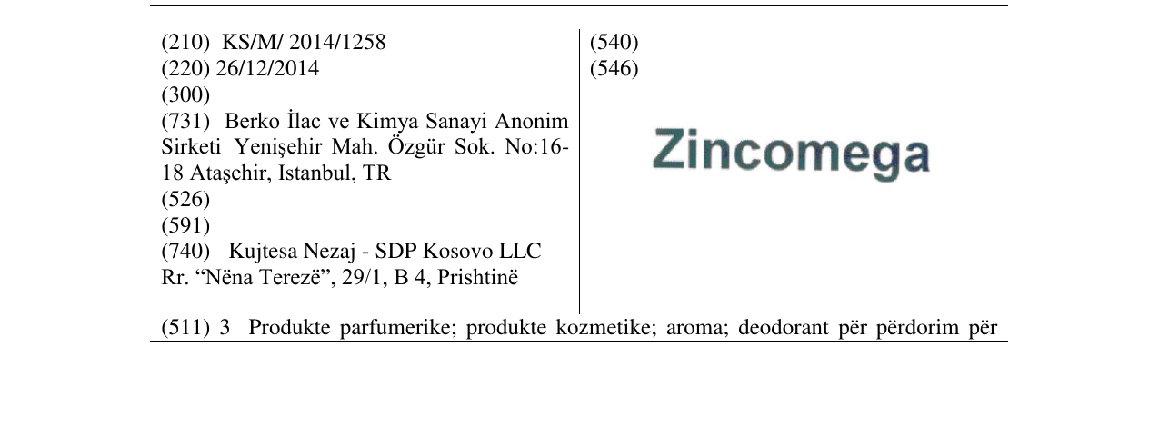 Zëri i markës Zincomega në buletin