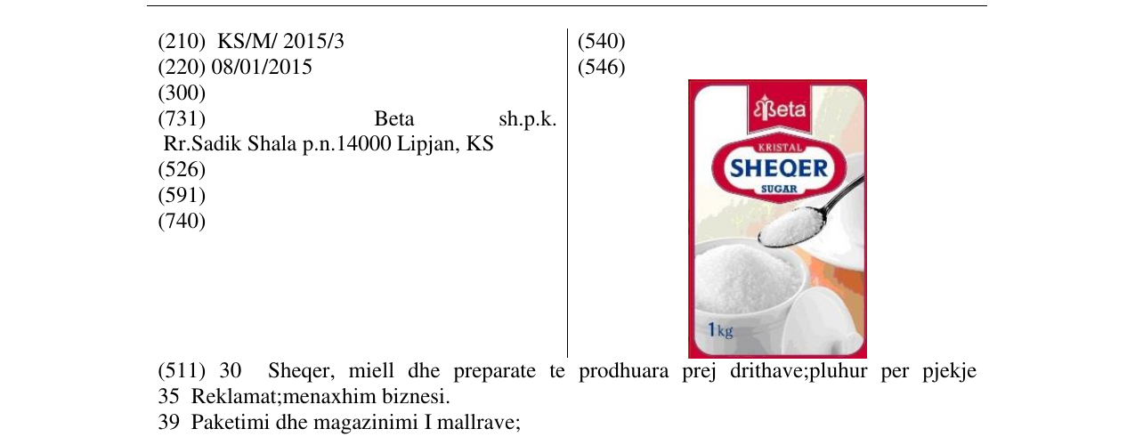 Zëri i markës SHEQER Beta në buletin