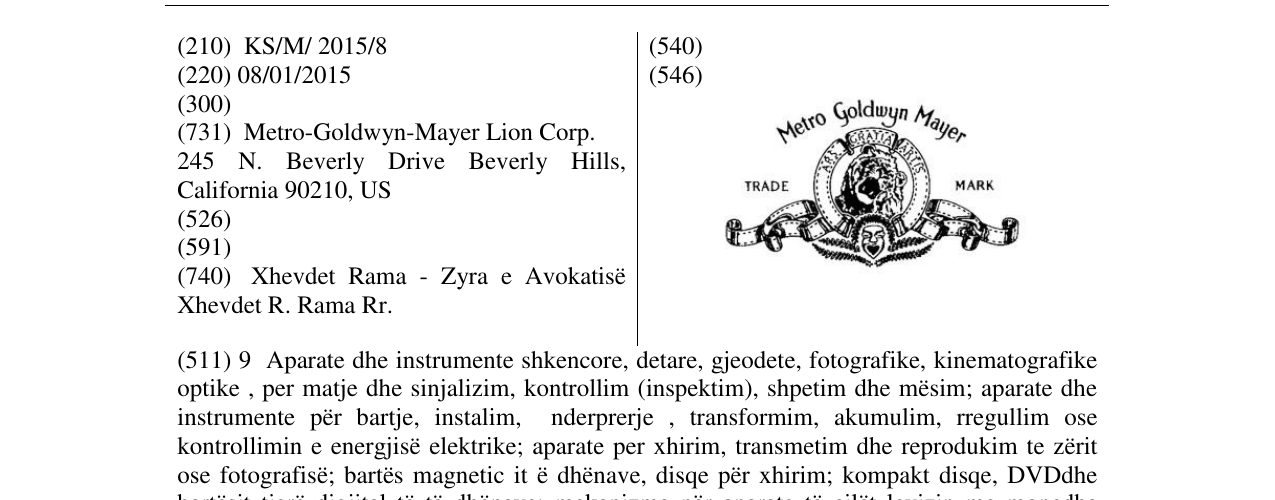 Zëri i markës Metro Goldwyn Mayer në buletin